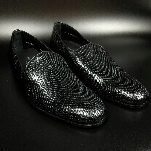 NEW MEZLAN Venetian Snake Leather Slip On Loafers Dress shoe 12 Black Old Money